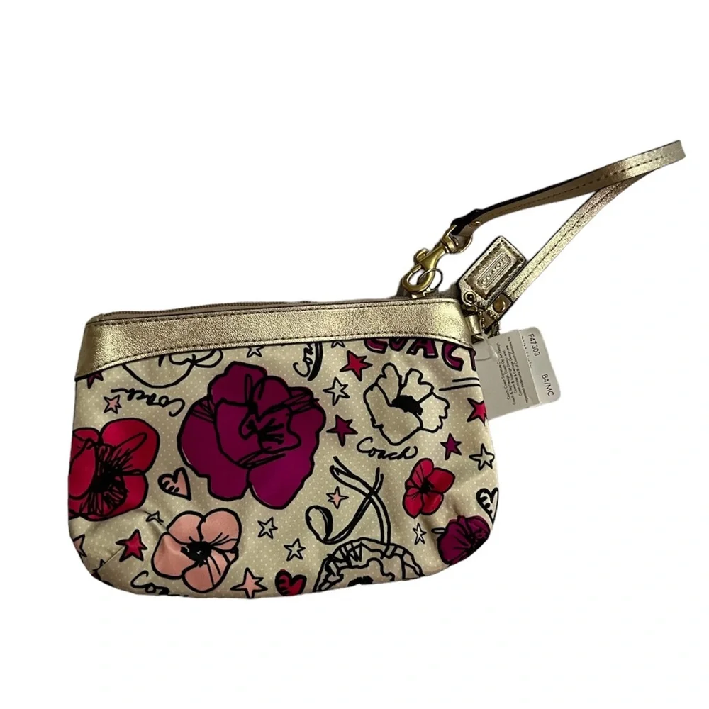 NWT Coach Poppy Kyra Wristlet in Beige/Pink Purple Floral Pattern - Picture 4 of 8